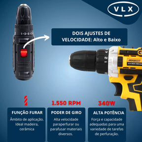 [PROMOÇÃO BLACK FRIDAY] Furadeira e Parafusadeira de Impacto Sem Fio 48V Recarregável, 2 Baterias, Estojo de Armazenamento e 28 Acessórios