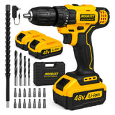 [PROMOÇÃO BLACK FRIDAY] Furadeira e Parafusadeira de Impacto Sem Fio 48V Recarregável, 2 Baterias, Estojo de Armazenamento e 28 Acessórios